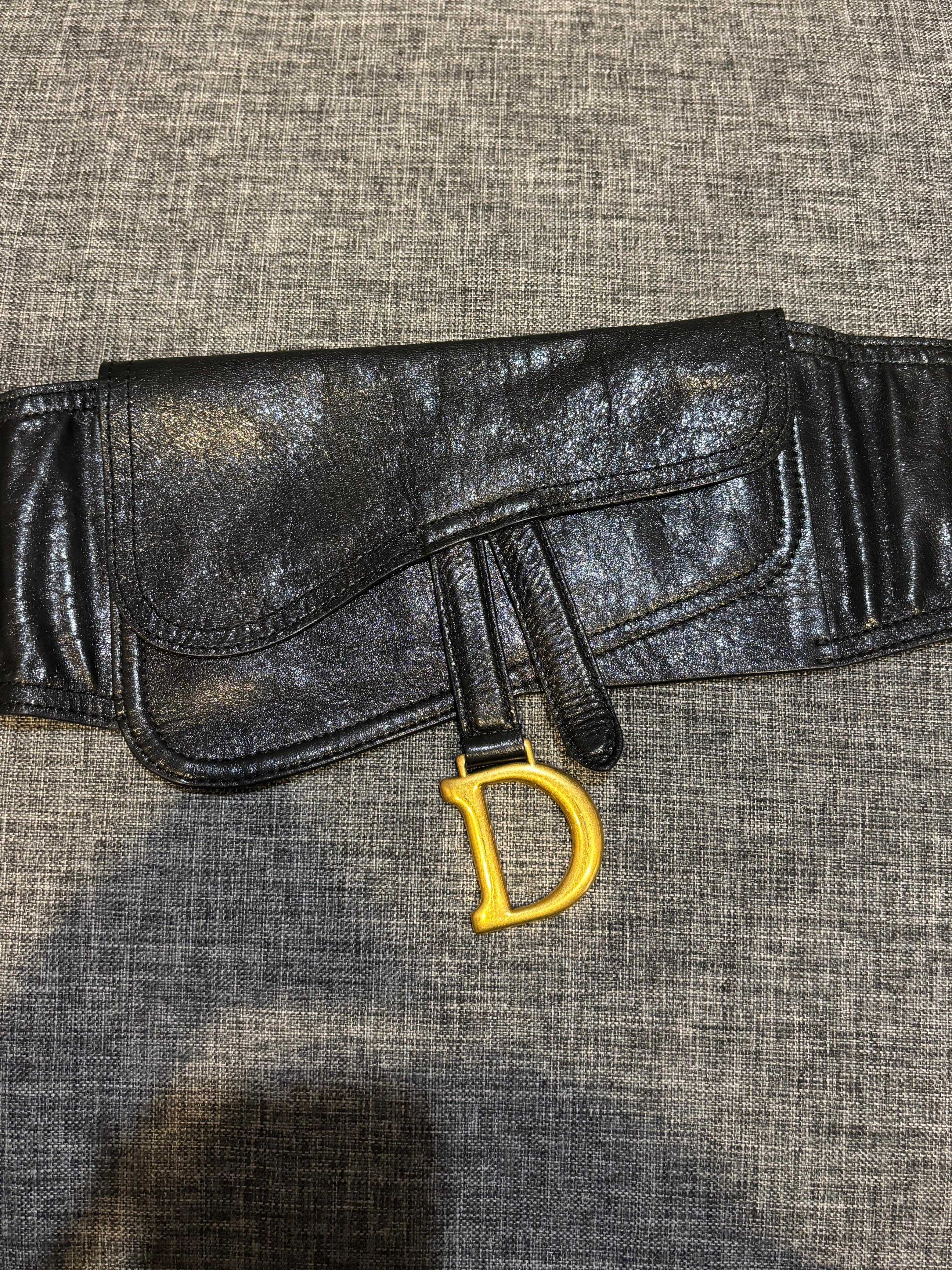 Donna 2019 Christian Dior Cintura a sella in pelle nera in vendita