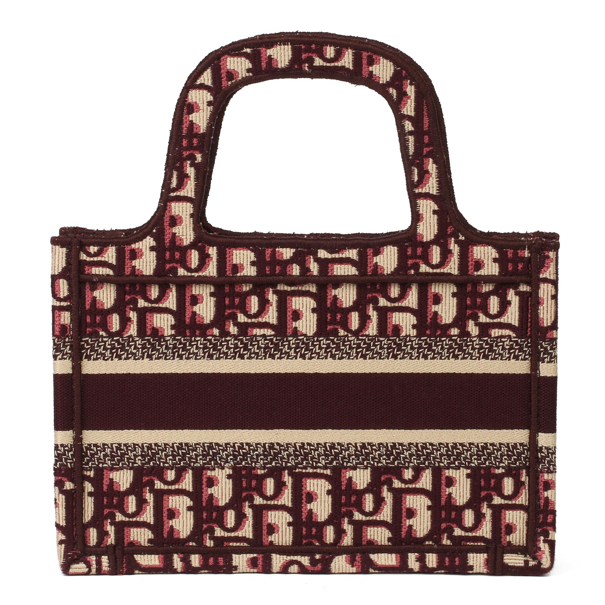 2019 Christian Dior Burgundy Oblique Monogram Canvas Mini Book Tote In Excellent Condition In Bishop's Stortford, Hertfordshire