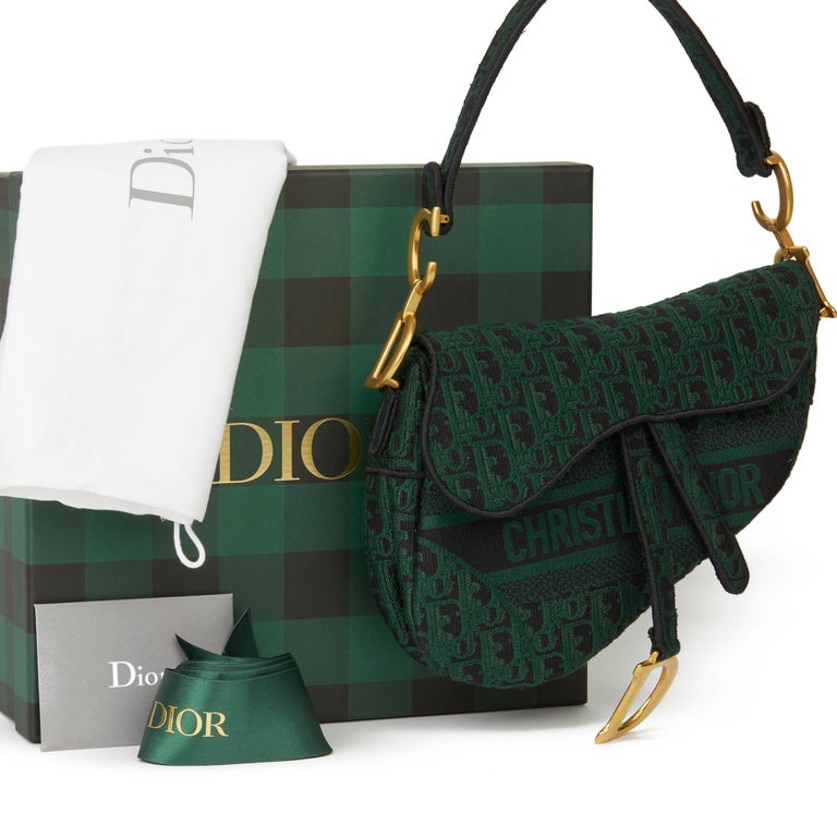 2019 Christian Dior Green and Black Oblique Canvas Saddle Bag at 1stdibs