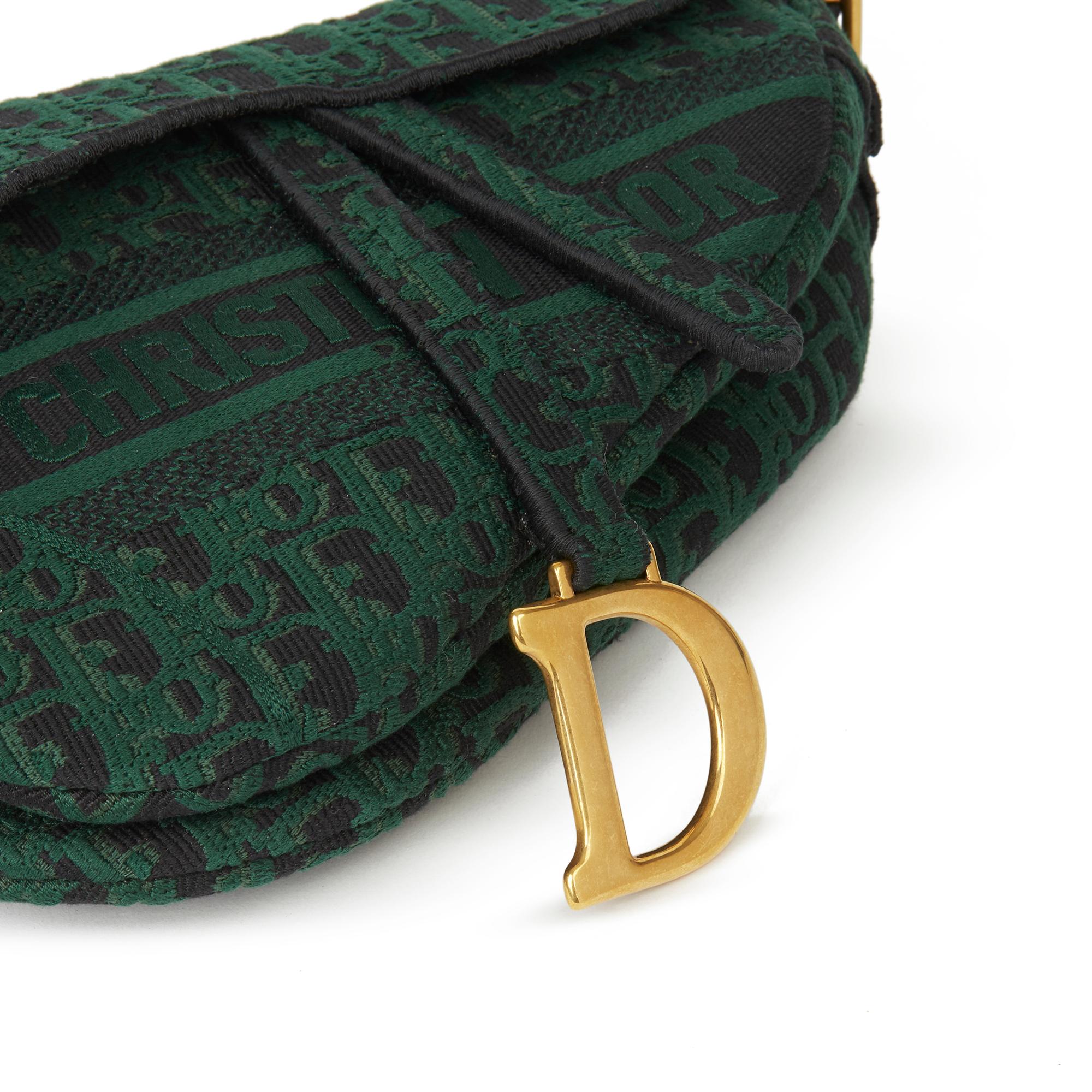 Women's 2019 Christian Dior Green & Black Oblique Canvas Saddle Bag