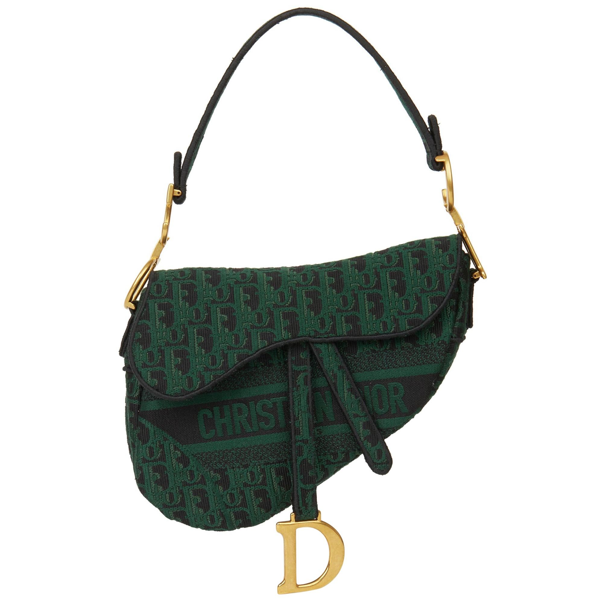 2019 Christian Dior Green and Black Oblique Canvas Saddle Bag at 1stDibs