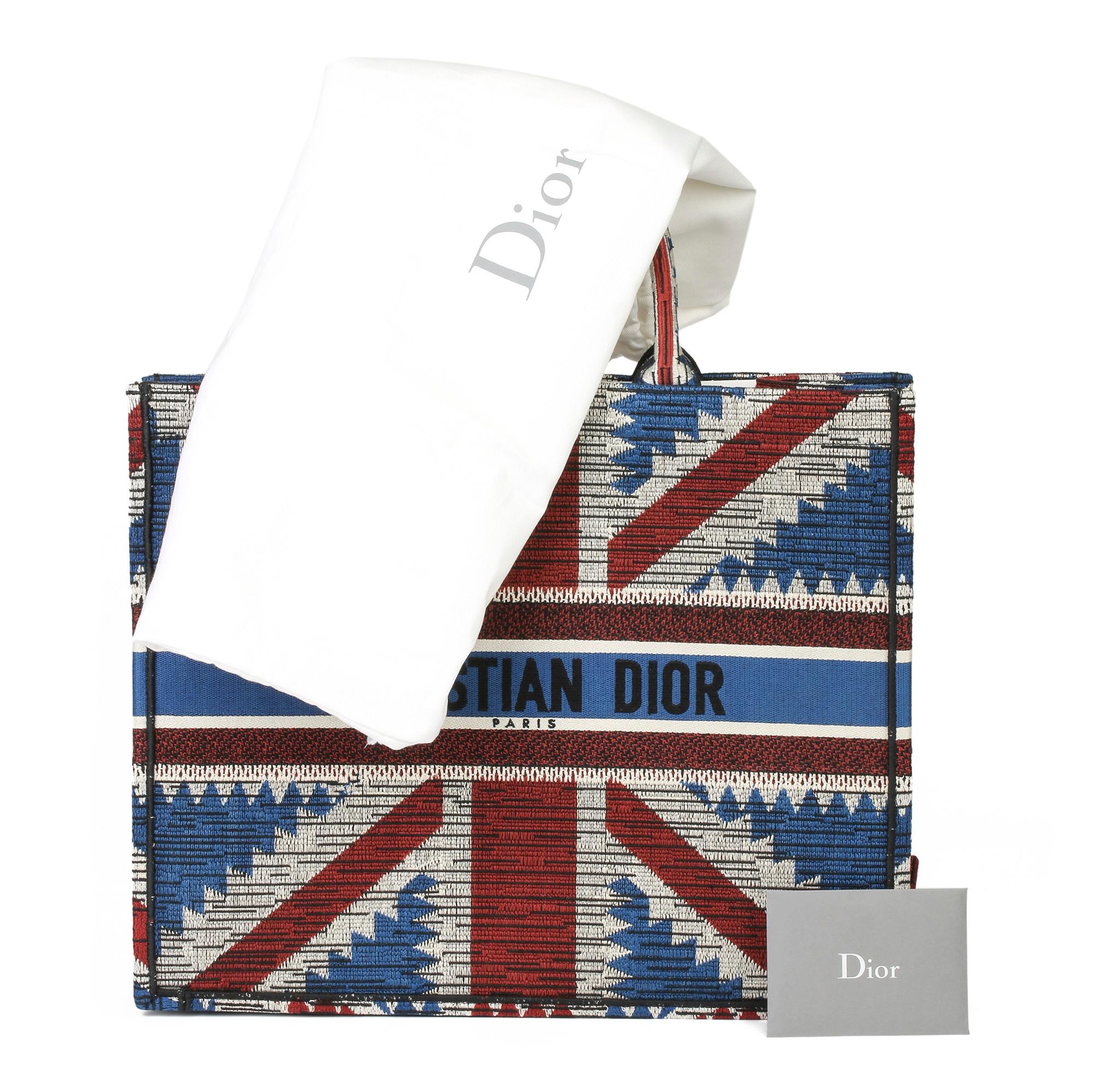 2019 Christian Dior Red, White & Blue Canvas Union Jack Book Tote 3