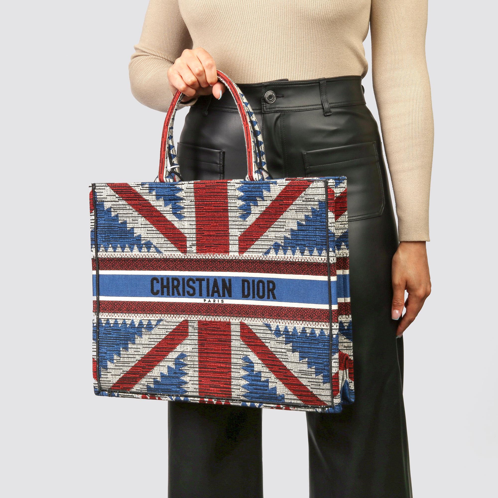 2019 Christian Dior Red, White & Blue Canvas Union Jack Book Tote 4