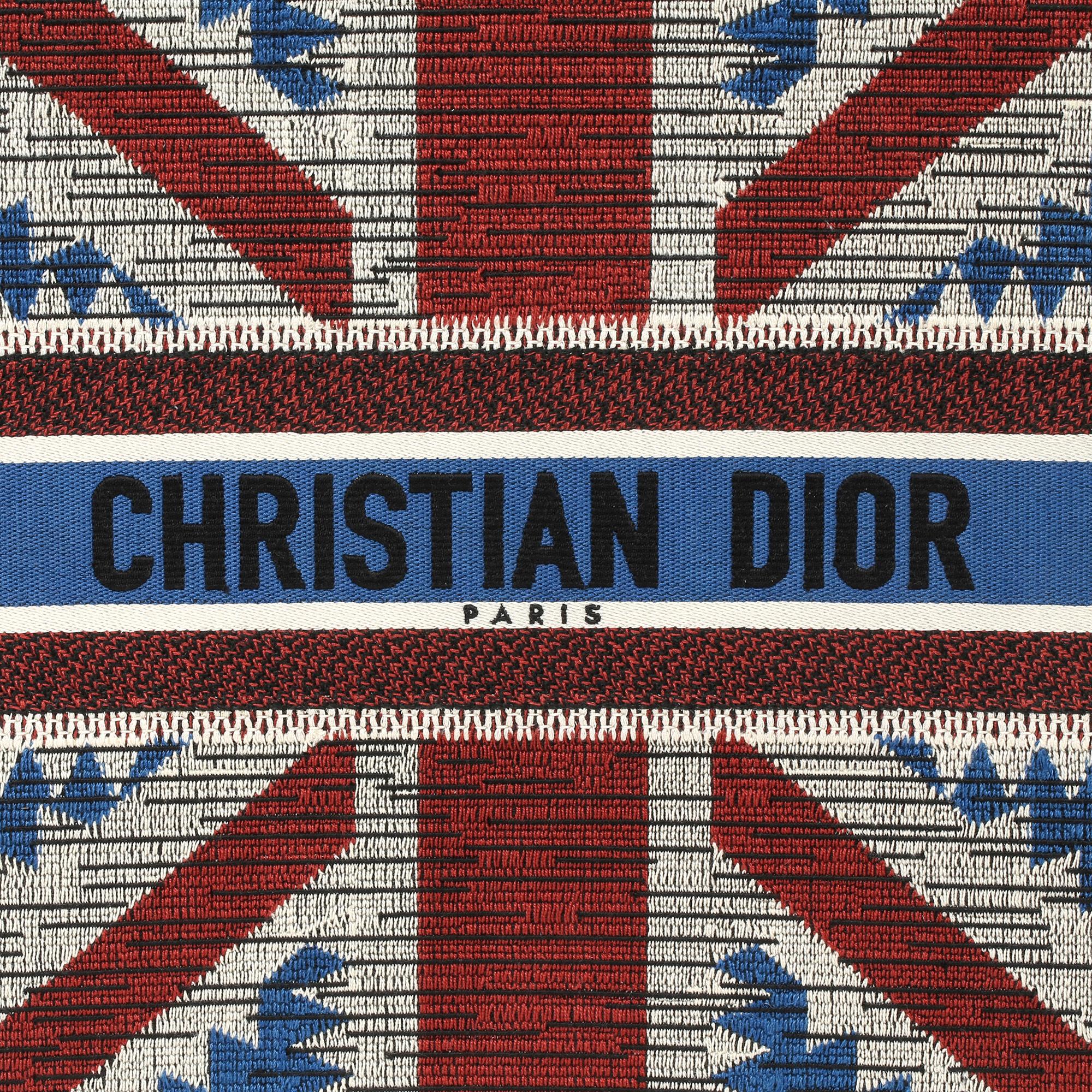 Black 2019 Christian Dior Red, White & Blue Canvas Union Jack Book Tote