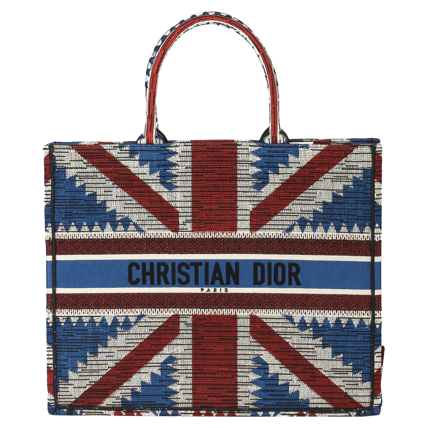 2019 Christian Dior Red, White & Blue Canvas Union Jack Book Tote