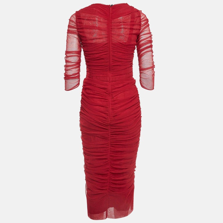dolce & gabbana bustier tulle midi dress Bustier-style Sheer Midi Dress In