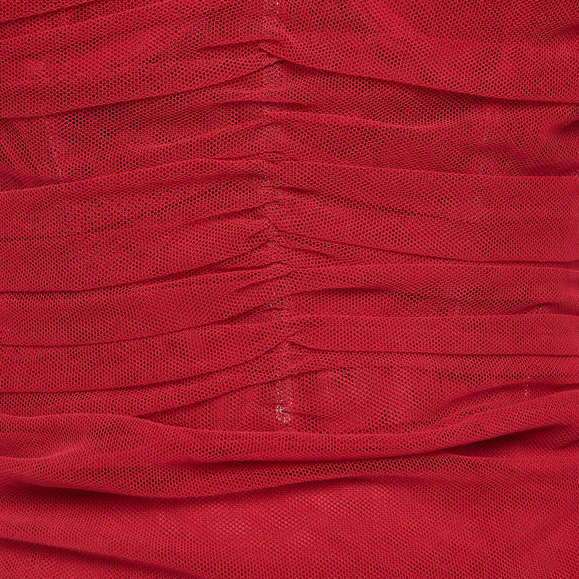 2019 Dolce & Gabbana Runway Documented Rouge Tulle Corset Midi Dress Excellent état - En vente à London, GB