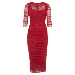 2019 Dolce & Gabbana Runway Documented Red Tulle Corset Midi Dress 2019 Dolce & Gabbana Runway Documented Red Tulle Corset Midi Dress