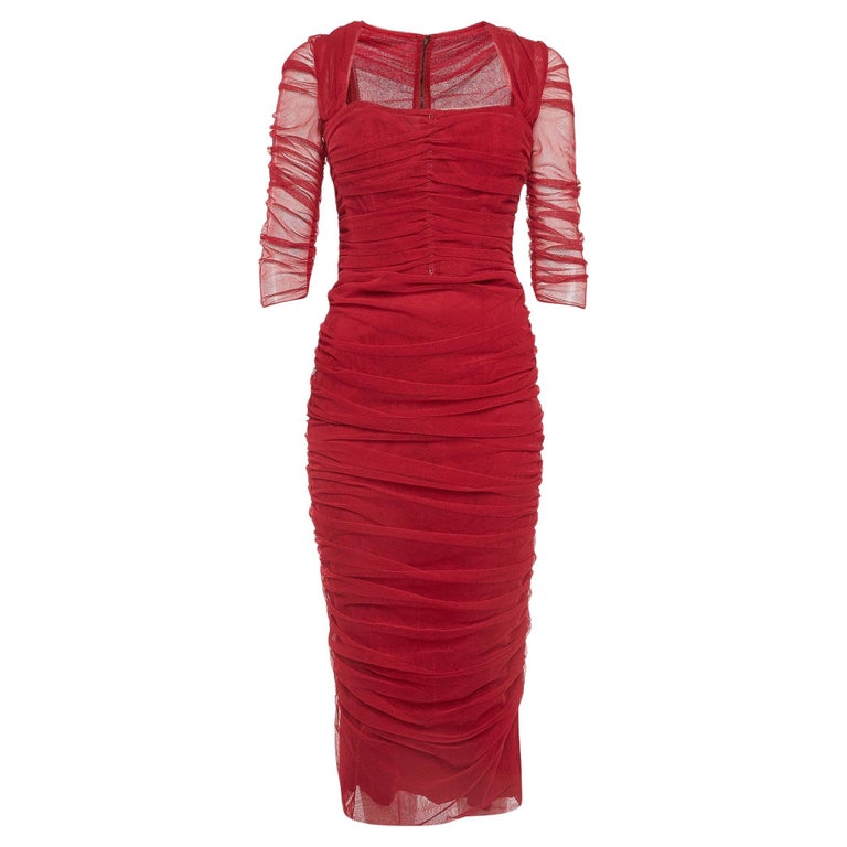 dolce and gabbana red tulle dress Dolce & Gabbana draped-detail Tulle Midi Dress | Red