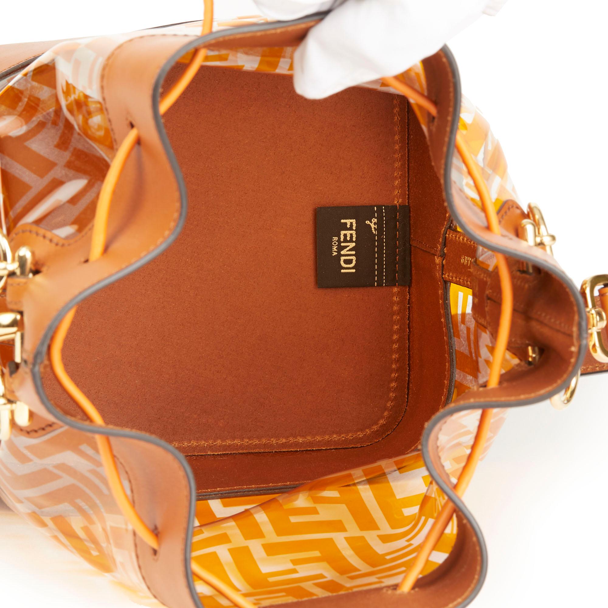 2019 Fendi Brown Calfskin Leather & Monogram PVC Mon Tresor Bucket Bag 4