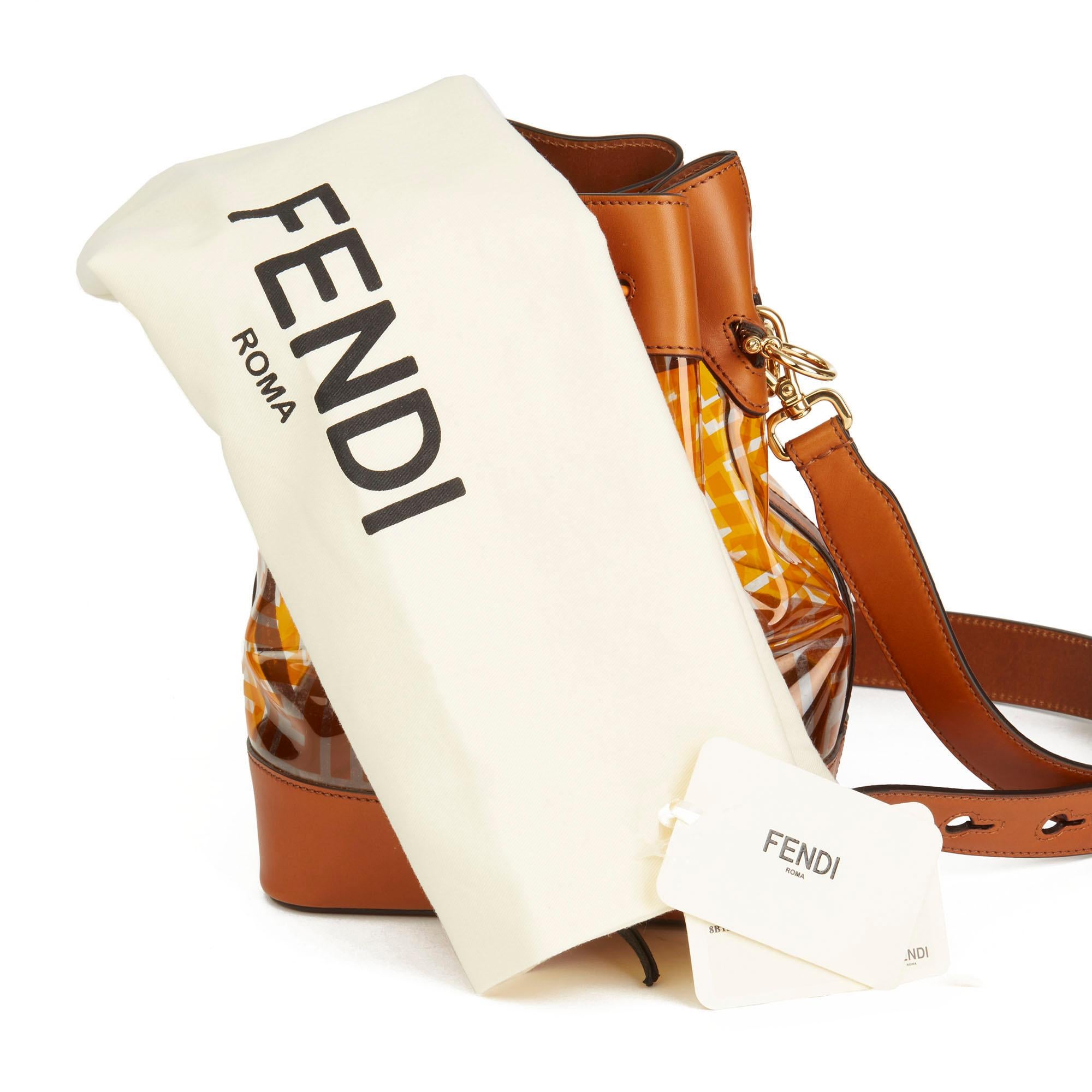 2019 Fendi Brown Calfskin Leather & Monogram PVC Mon Tresor Bucket Bag 5