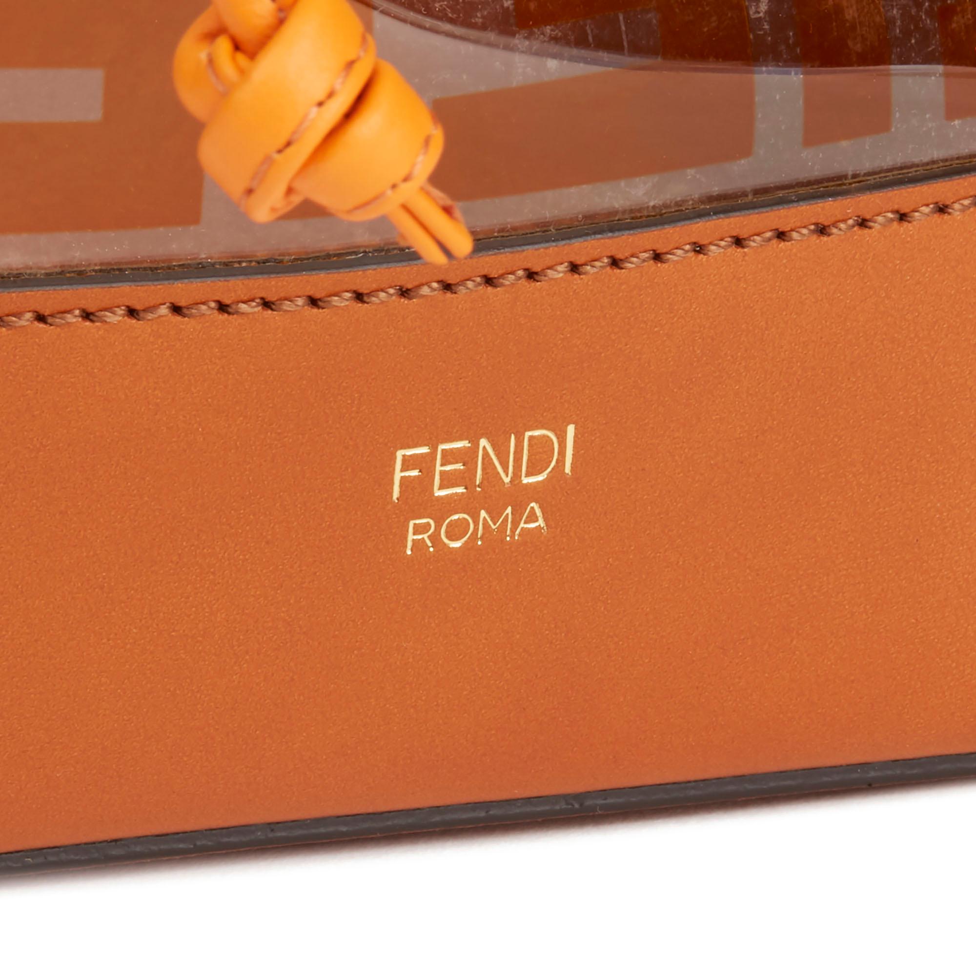 Women's 2019 Fendi Brown Calfskin Leather & Monogram PVC Mon Tresor Bucket Bag