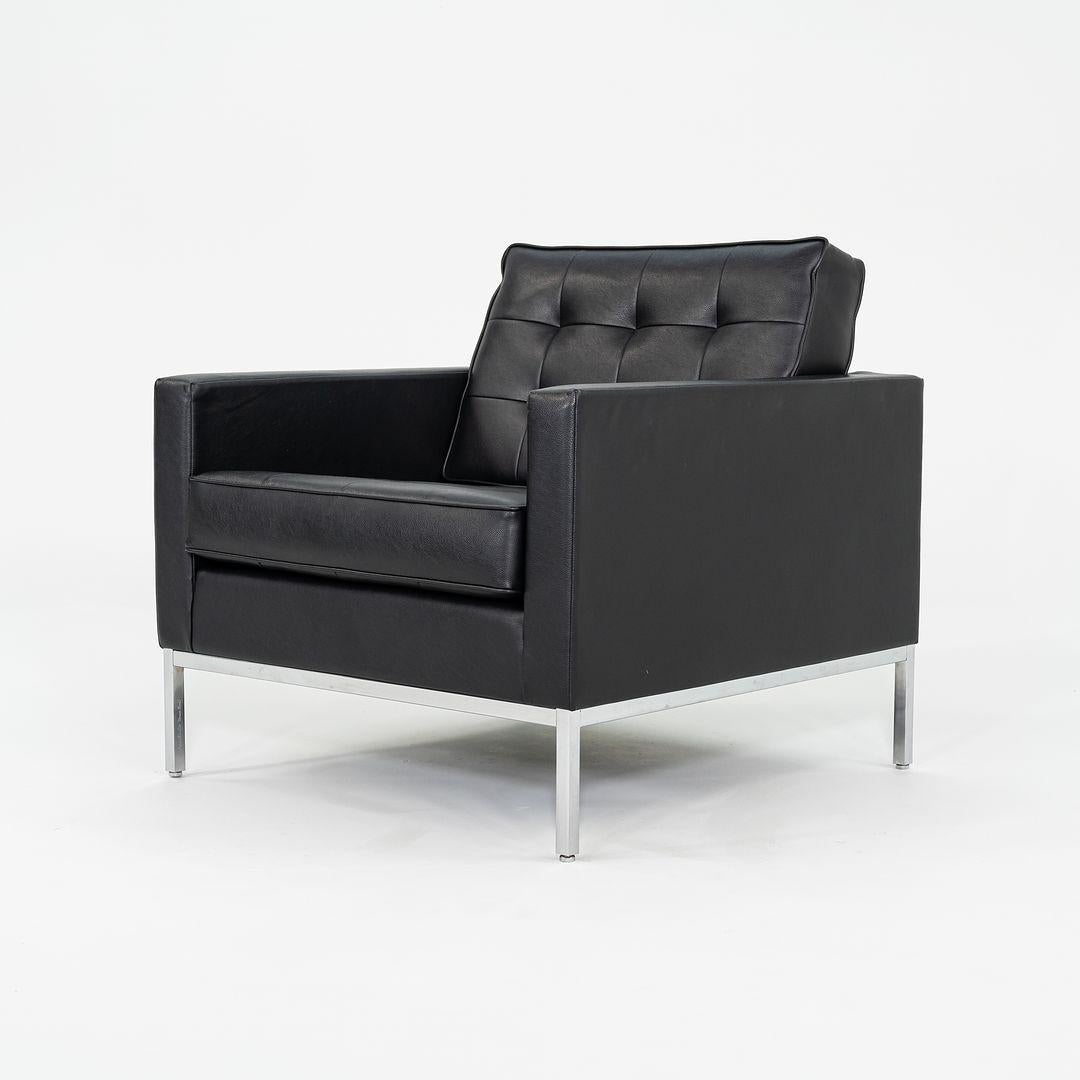 American 2019 Florence Knoll Club Lounge Chair Black Leather w/ Polished Chrome 2x Avail For Sale