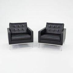 2019 Florence Knoll Club Lounge Chair in Black Leather with Polished Chrome Base