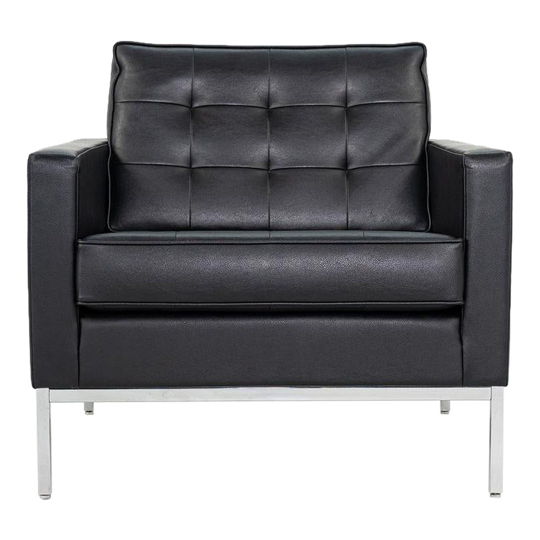 2019 Florence Knoll Club Lounge Chair in pelle nera con base cromata lucida in vendita