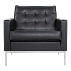 2019 Florence Knoll Club Lounge Chair in Black Leather with Polished Chrome Base