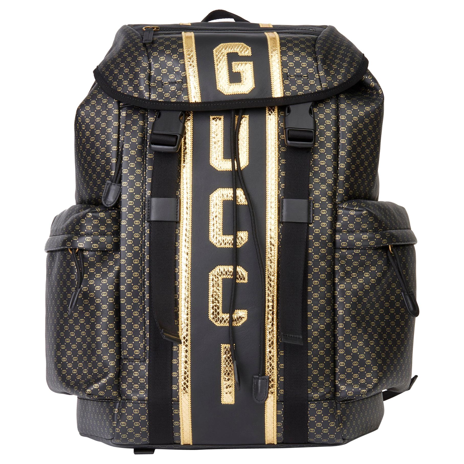 2019 Gucci Black 
Gold Monogram Calfskin Leather 
Gold Python Leather Dapper D