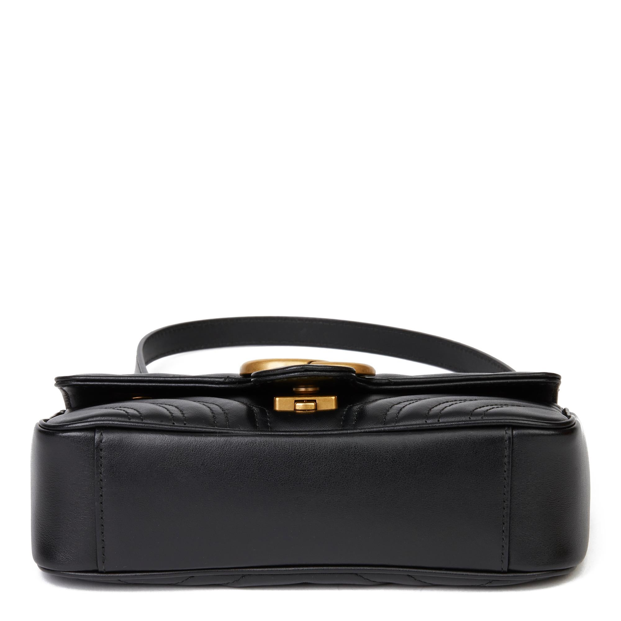 2019 Gucci Black Quilted Calfskin Leather Mini Marmont In Excellent Condition In Bishop's Stortford, Hertfordshire