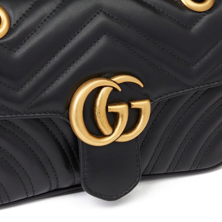 2019 Gucci Black Quilted Calfskin Leather Mini Marmont at 1stDibs