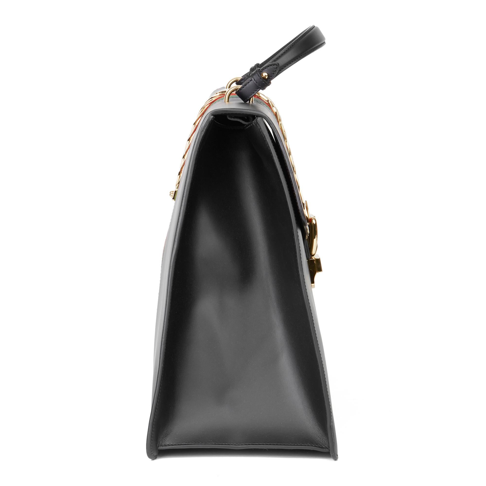 2019 Gucci Black Smooth Calfskin Leather Sylvie Top Handle Duffle Bag In Excellent Condition In Bishop's Stortford, Hertfordshire