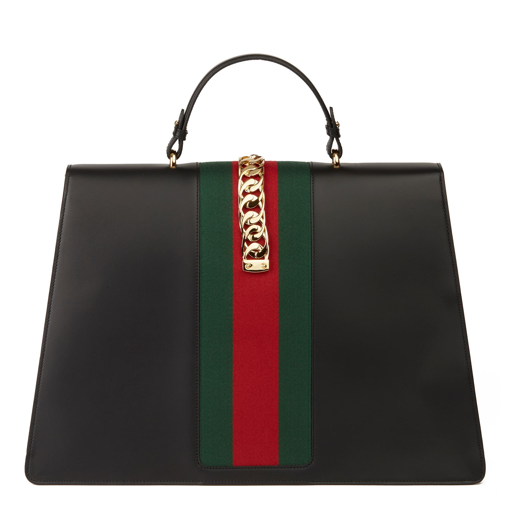2019 Gucci Black Smooth Calfskin Leather Sylvie Top Handle Duffle Bag In Excellent Condition In Bishop's Stortford, Hertfordshire