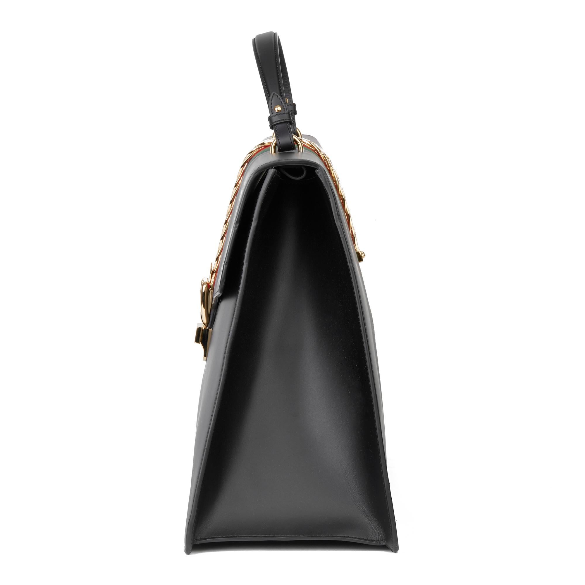 Women's 2019 Gucci Black Smooth Calfskin Leather Sylvie Top Handle Duffle Bag