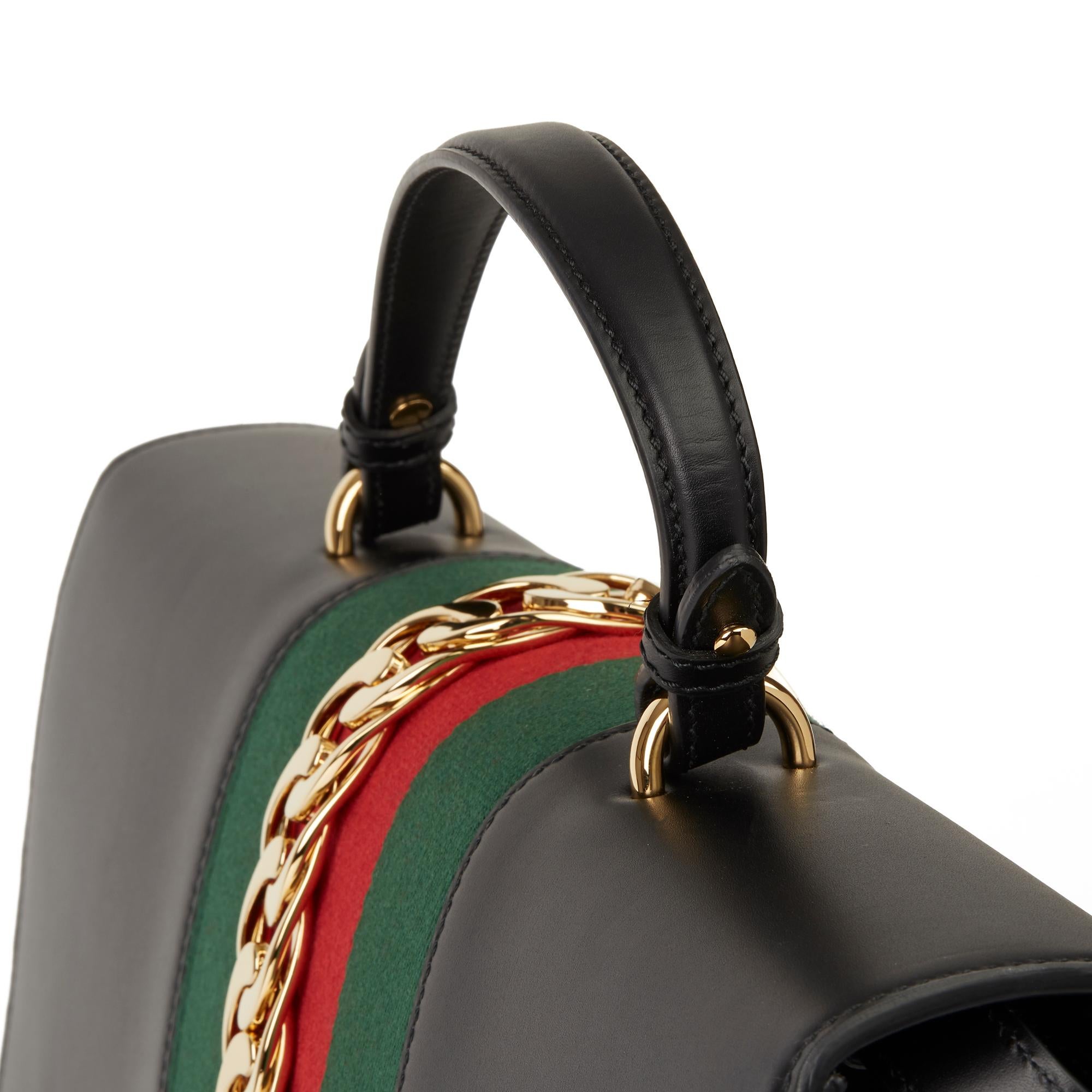 2019 Gucci Black Smooth Calfskin Leather Sylvie Top Handle Duffle Bag 2