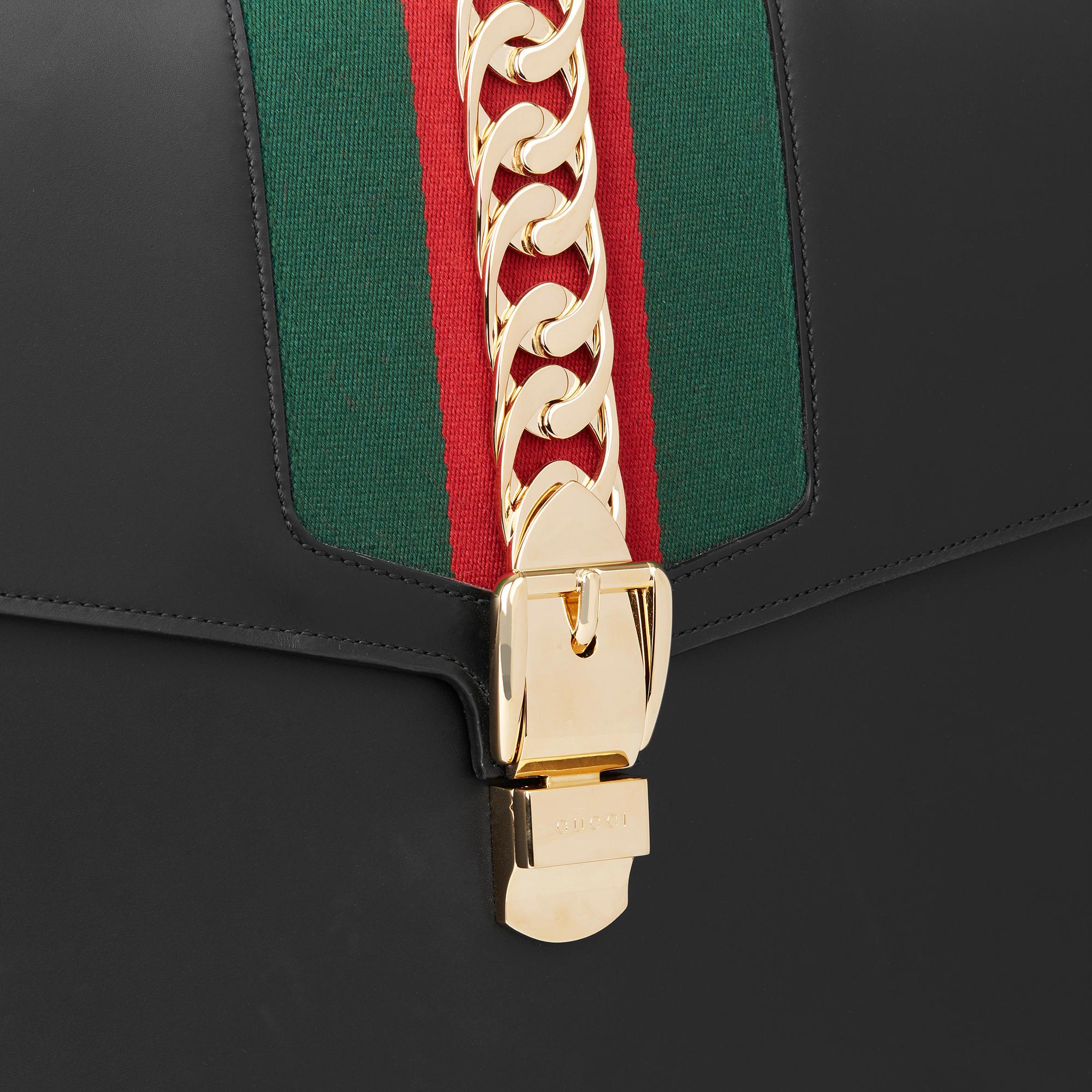 2019 Gucci Black Smooth Calfskin Leather Sylvie Top Handle Duffle Bag 3