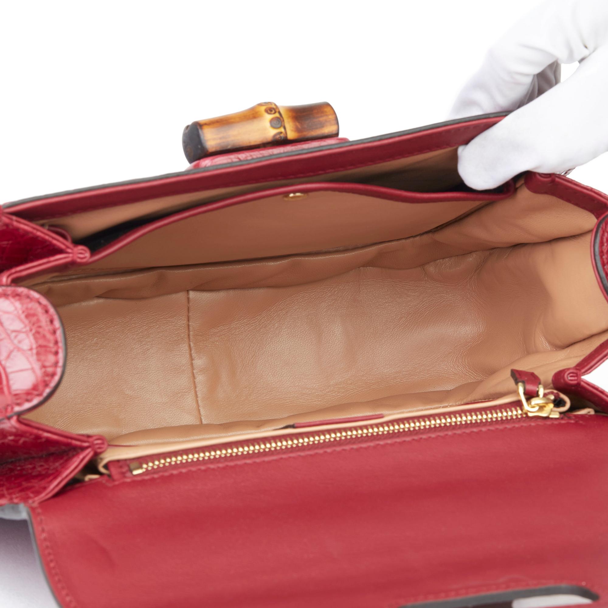 2019 Gucci Burgundy Alligator Leather Bamboo Classic Top Handle 3