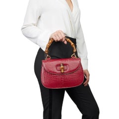 2019 Gucci Burgundy Alligator Leather Bamboo Classic Top Handle