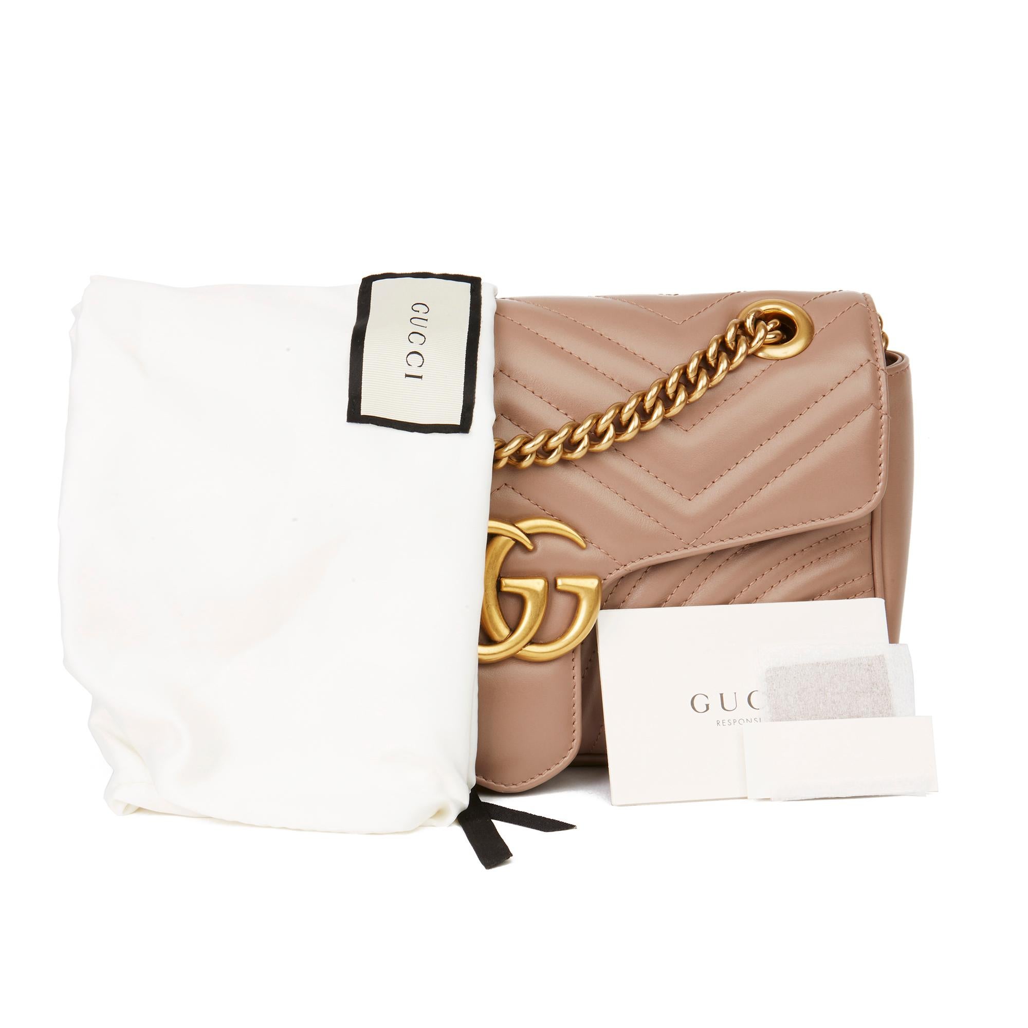 2019 Gucci Dusty Pink Quilted Calfskin Leather Small Marmont 4