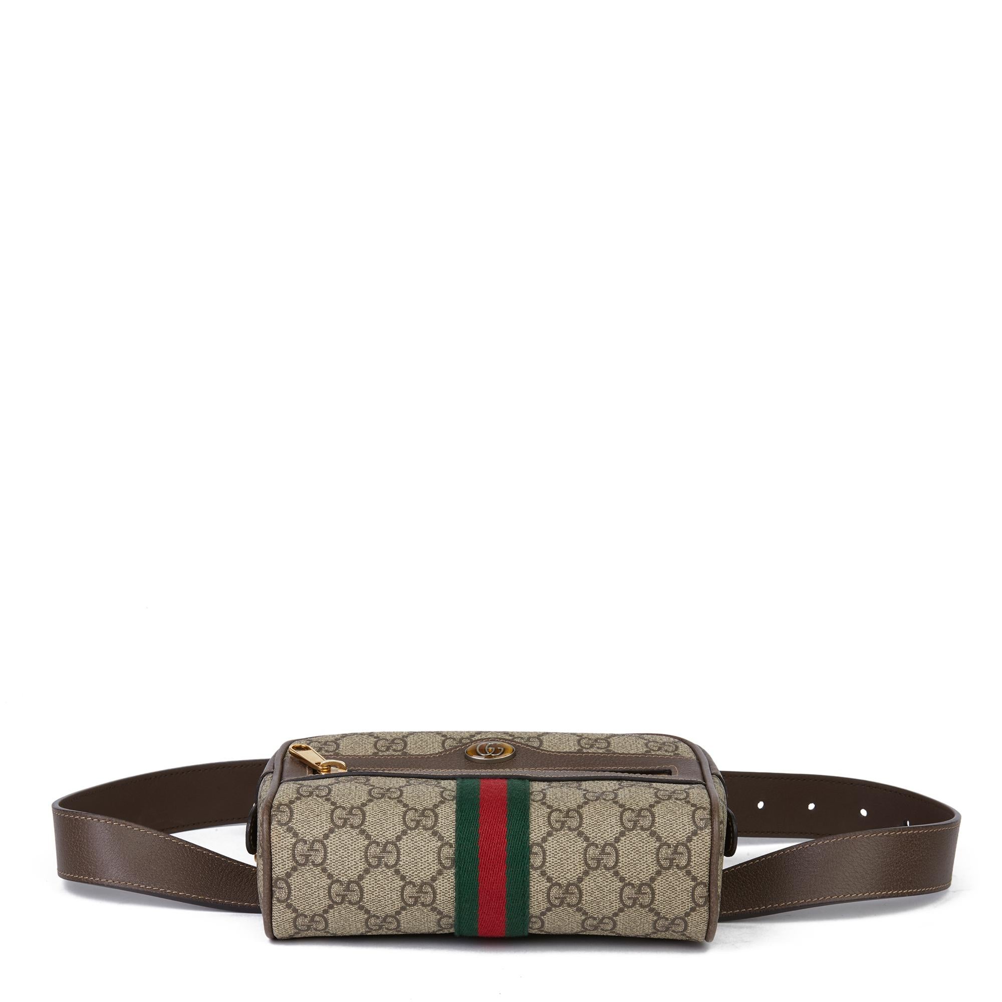 2019 Gucci GG Supreme Canvas & Brown Calfskin Leather Web Small Orphidia Belt Ba 5