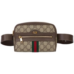 Used 2019 Gucci GG Supreme Canvas & Brown Calfskin Leather Web Small Orphidia Belt Ba