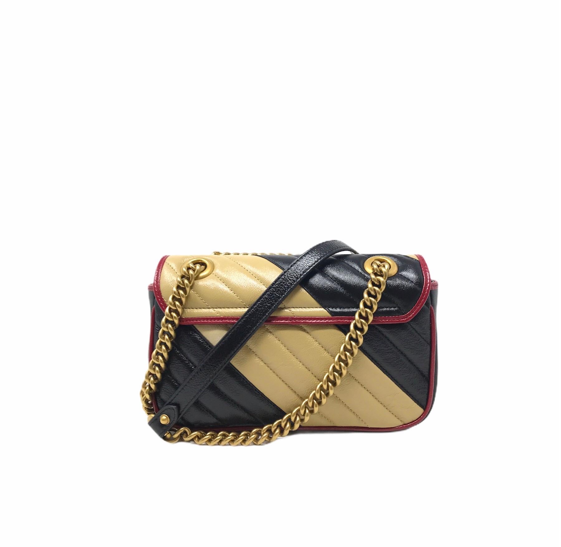 Black 2019 Gucci Multicolor Leather Marmont 22 Bag