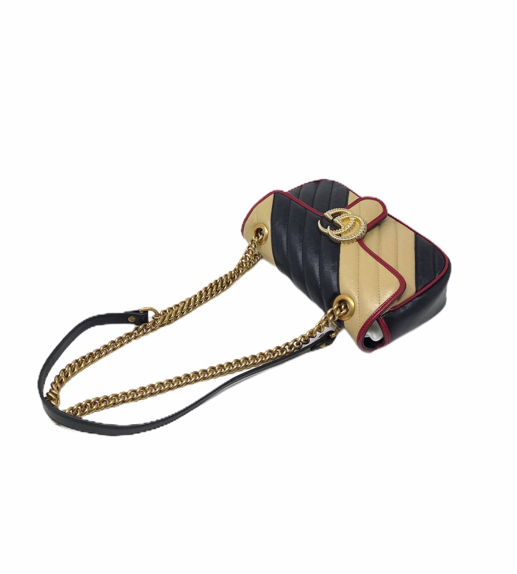 2019 Gucci Multicolor Leather Marmont 22 Bag In Excellent Condition In Milan, IT