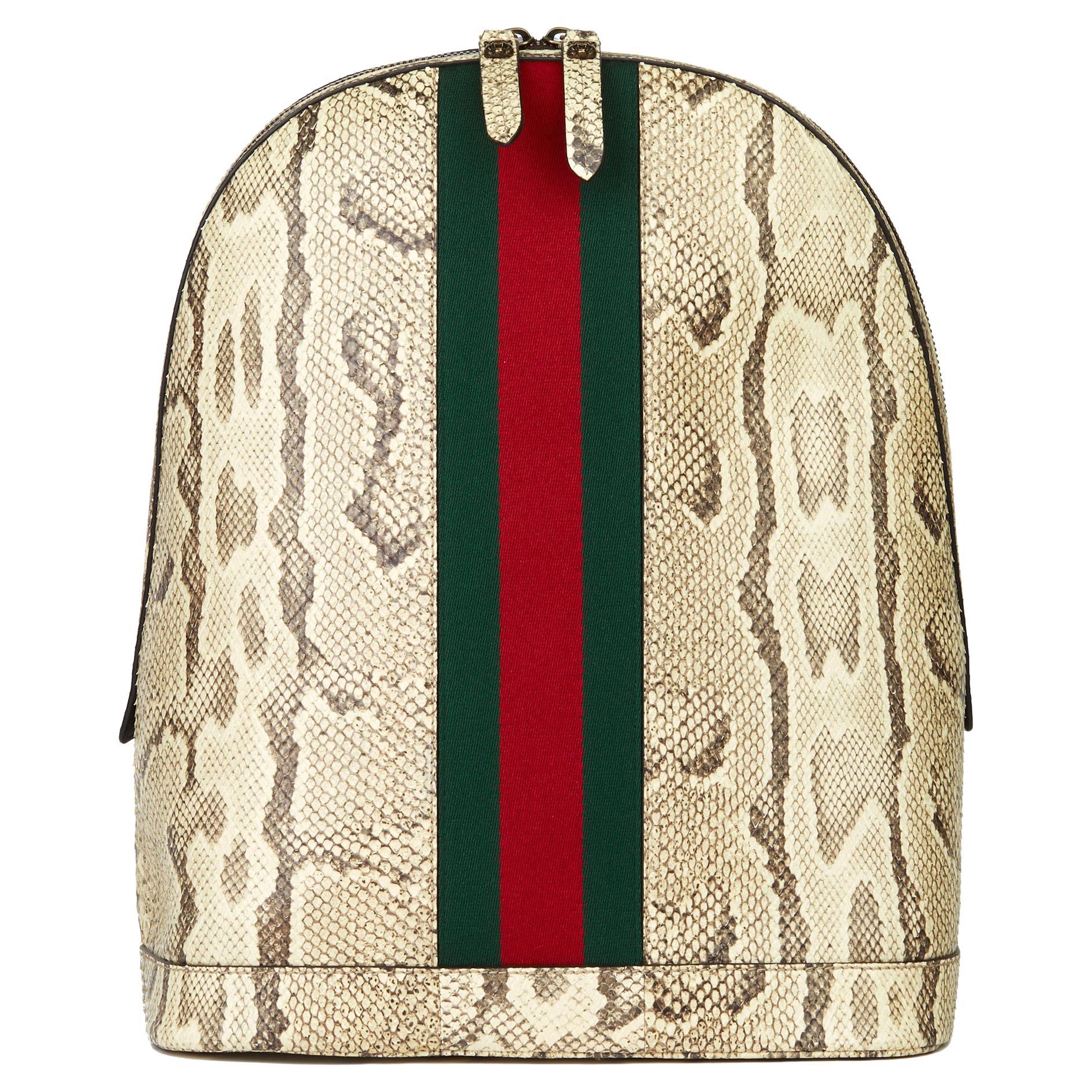 2019 Gucci Natural Animalier Python Leather & Web Backpack