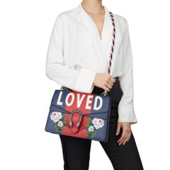 2019 Gucci Navy & Hibiscus Red Embroidered Calfskin ""Loved"" Medium Dionysus