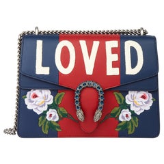 Used 2019 Gucci Navy & Hibiscus Red Embroidered Calfskin ""Loved"" Medium Dionysus