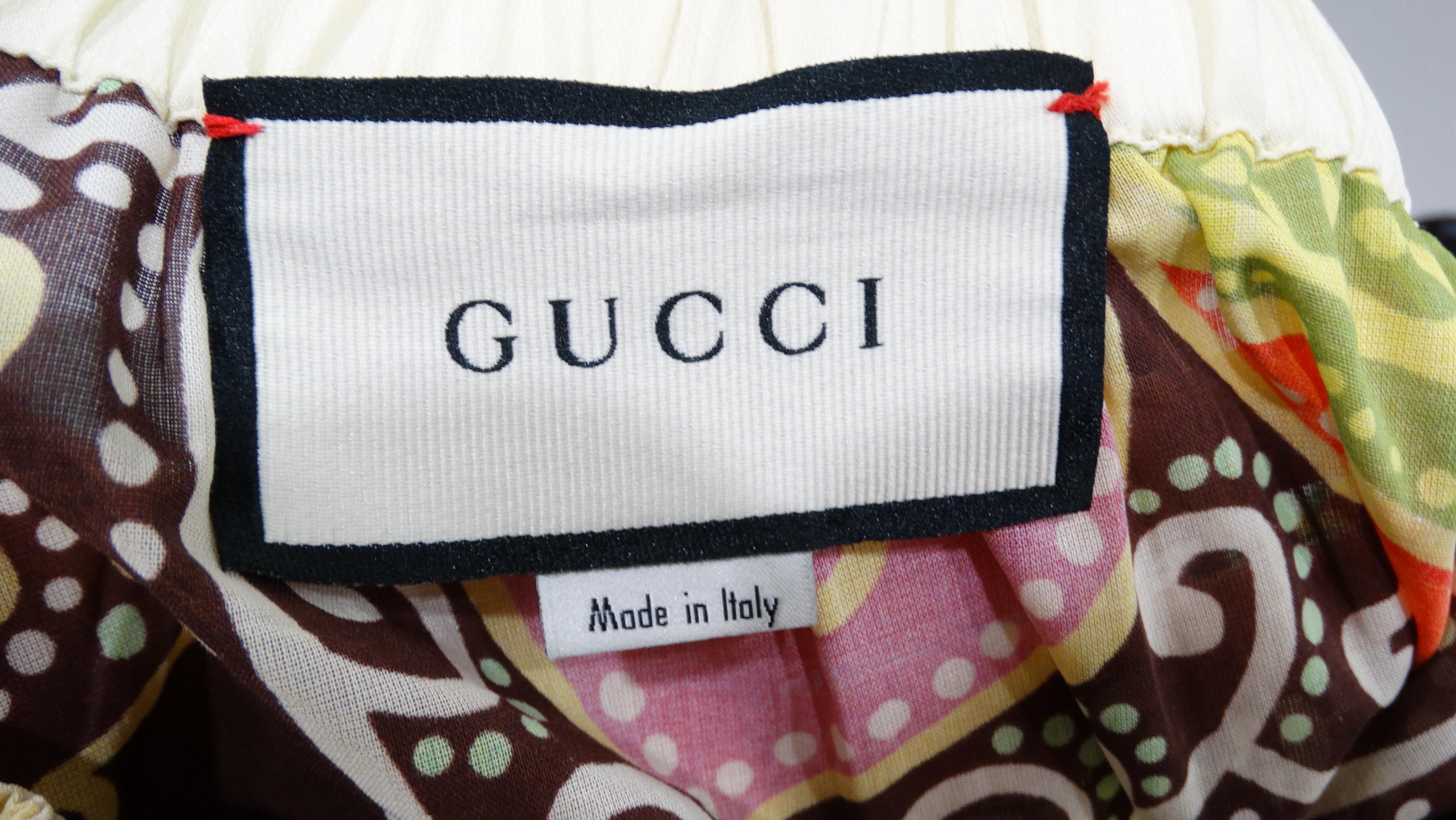 2019 Gucci Gonna midi in cotone con stampa multicolore arancione &New India in vendita 3