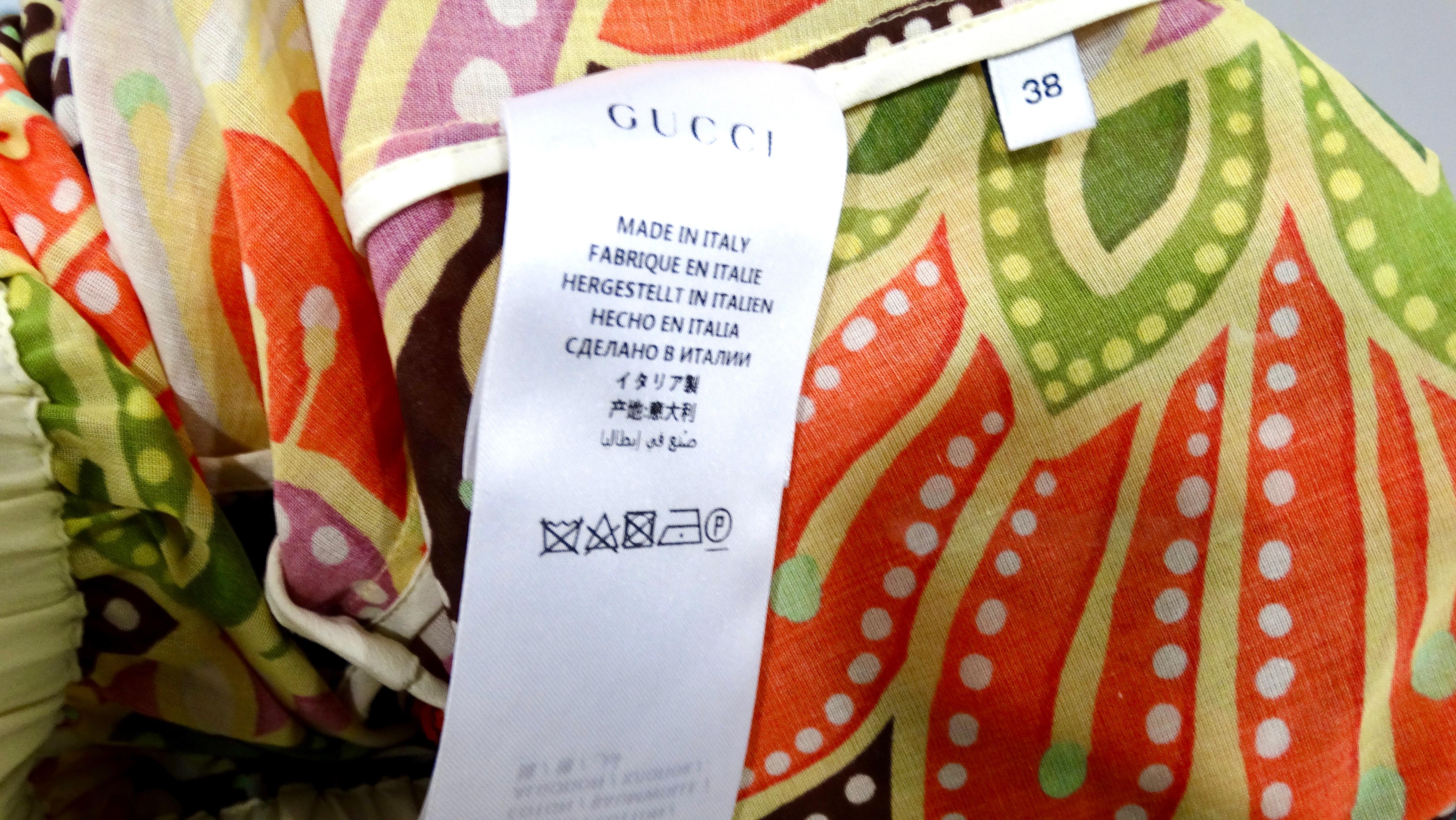 2019 Gucci Gonna midi in cotone con stampa multicolore arancione &New India in vendita 4