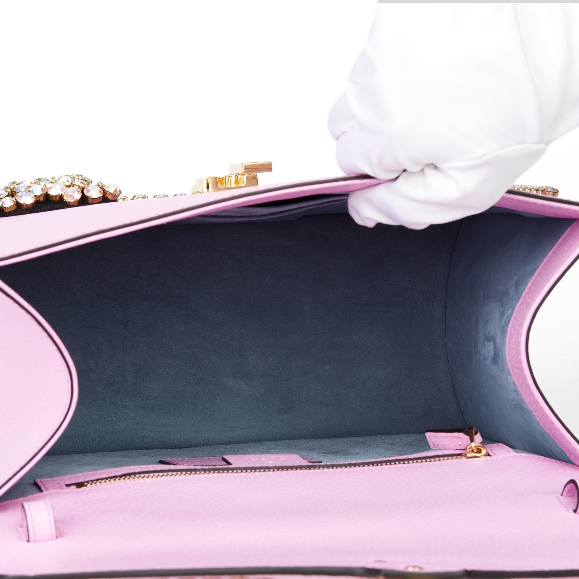 2019 Gucci Pink Pigskin Leather Crystallised Medium Sylvie Top Handle  7
