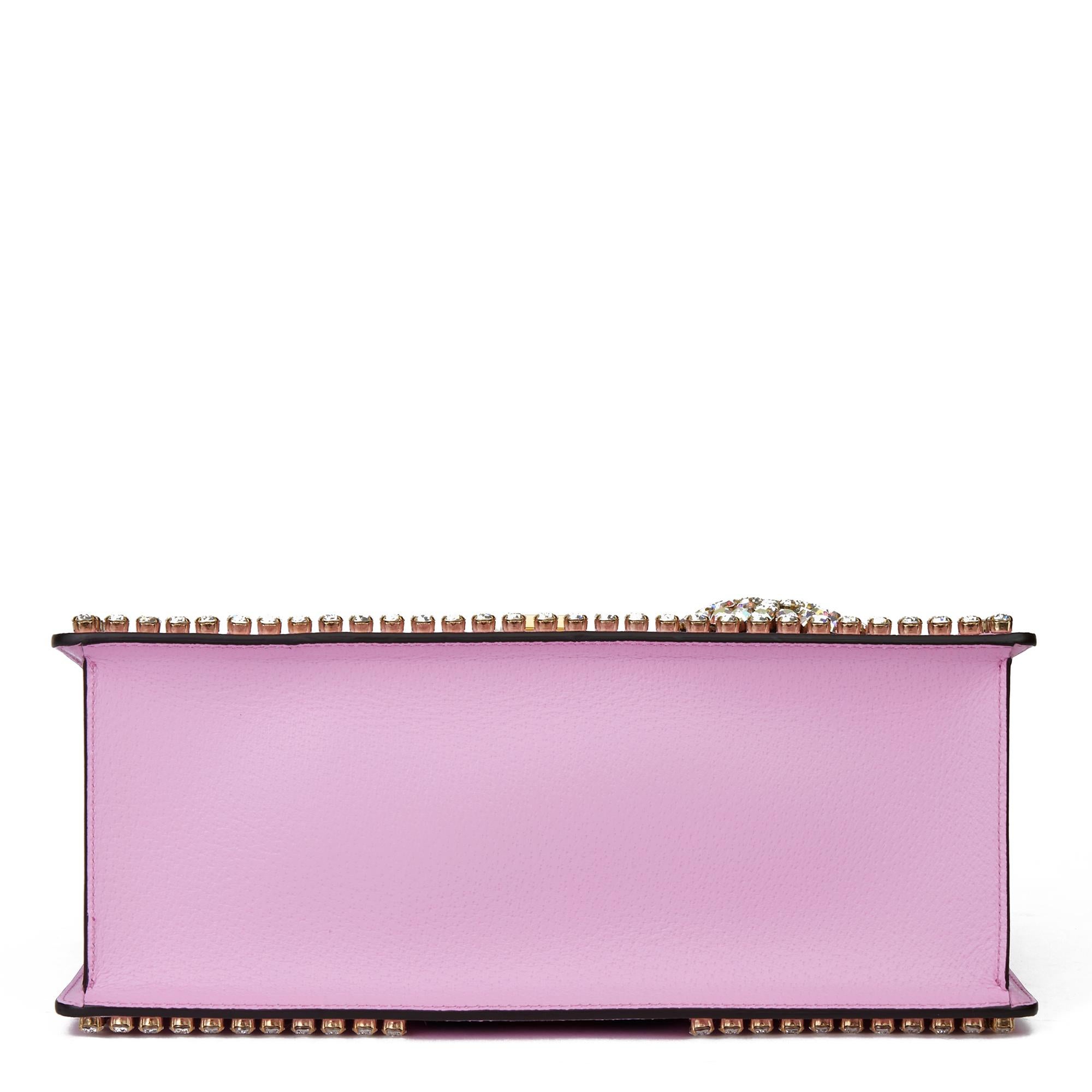 Women's 2019 Gucci Pink Pigskin Leather Crystallised Medium Sylvie Top Handle