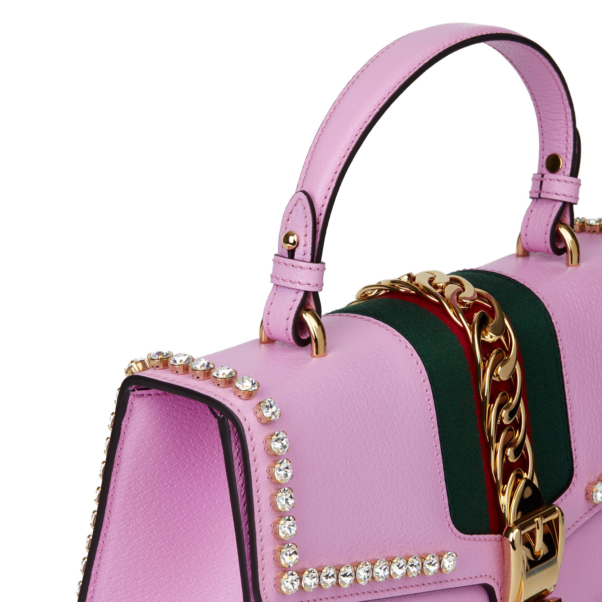 2019 Gucci Pink Pigskin Leather Crystallised Medium Sylvie Top Handle  3