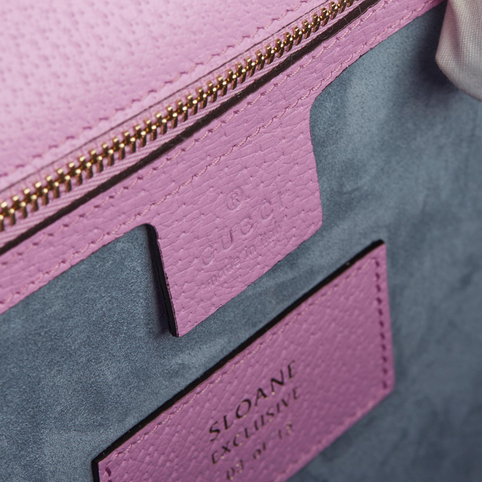 2019 Gucci Pink Pigskin Leather Crystallised Medium Sylvie Top Handle  5