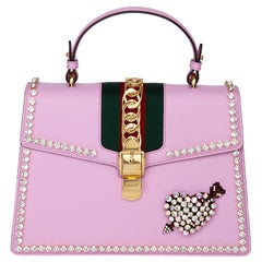 Used 2019 Gucci Pink Pigskin Leather Crystallised Medium Sylvie Top Handle 