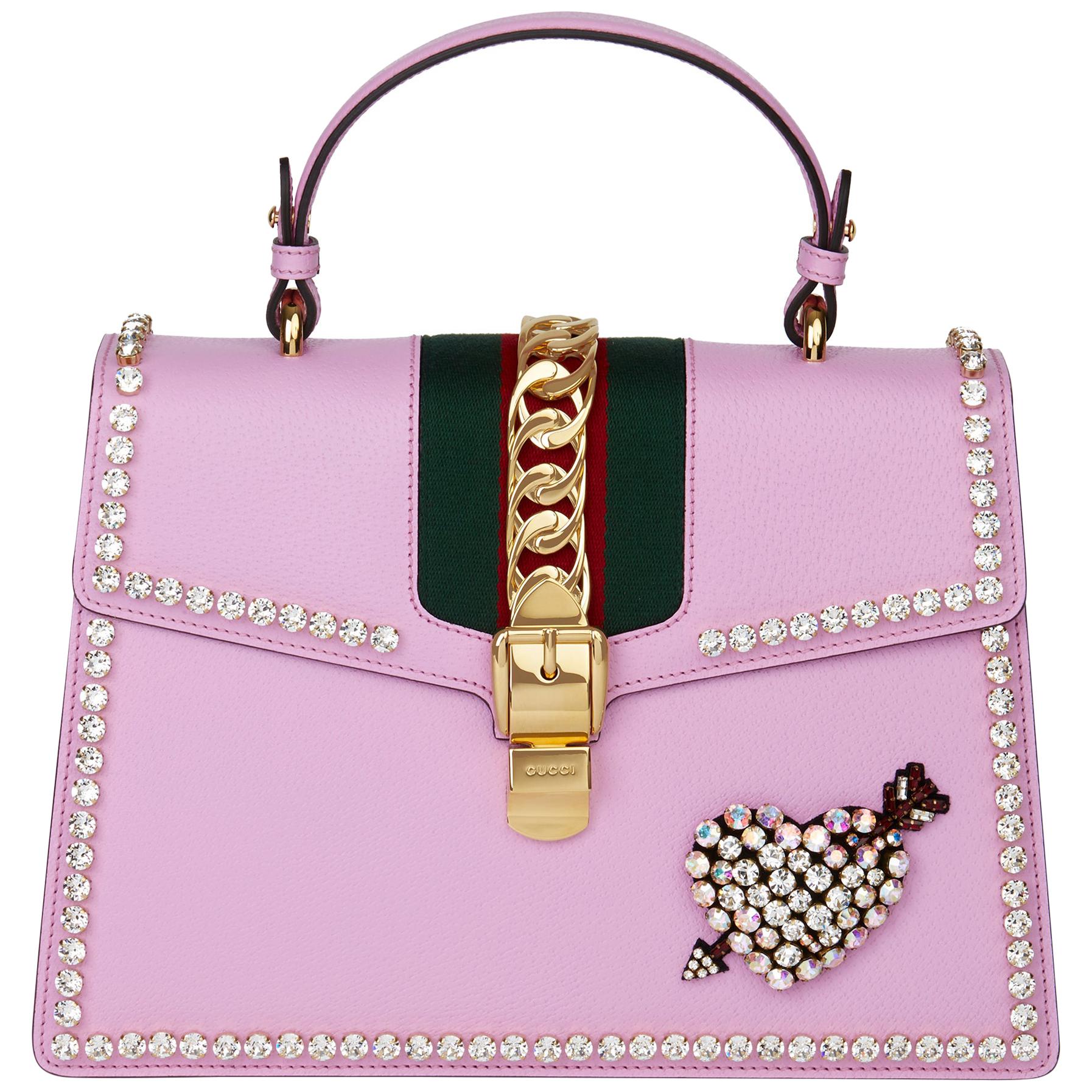 2019 Gucci Pink Pigskin Leather Crystallised Medium Sylvie Top Handle