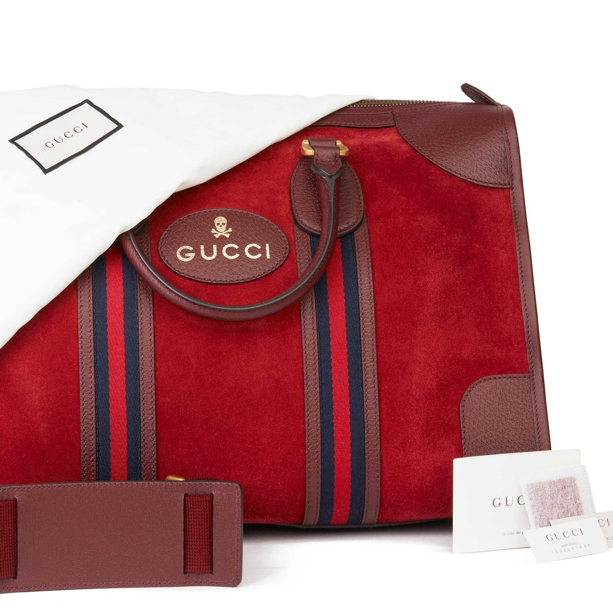 2019 Gucci Red Suede & Burgundy Pigskin Web Medium Duffle Bag 4