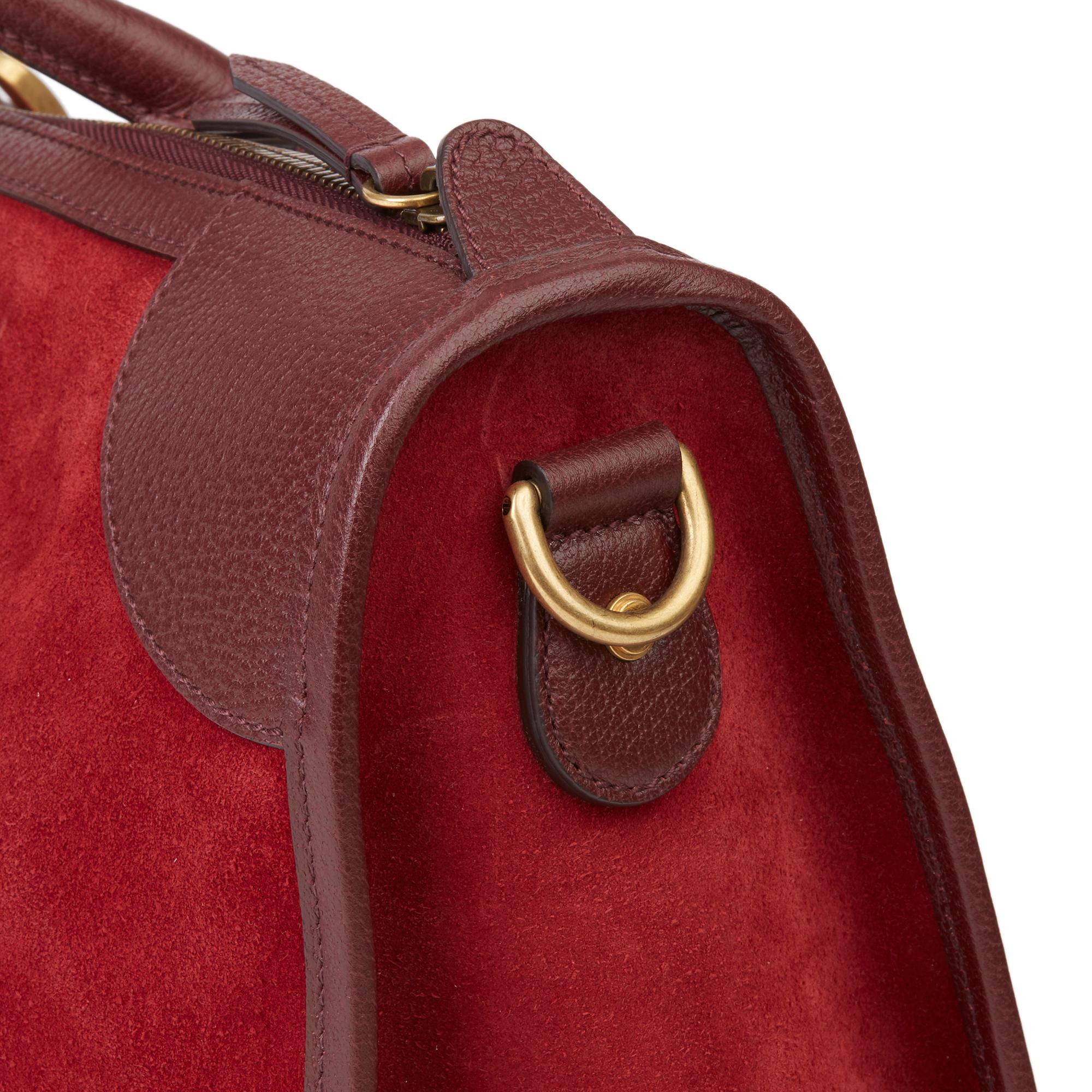 Women's or Men's 2019 Gucci Red Suede & Burgundy Pigskin Web Medium Duffle Bag