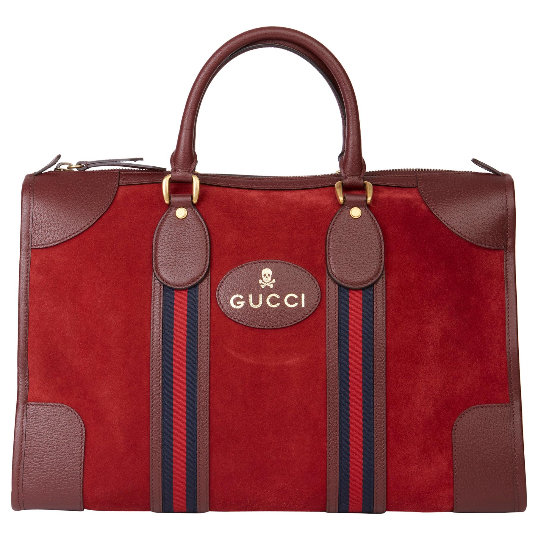 2019 Gucci Red Suede & Burgundy Pigskin Web Medium Duffle Bag