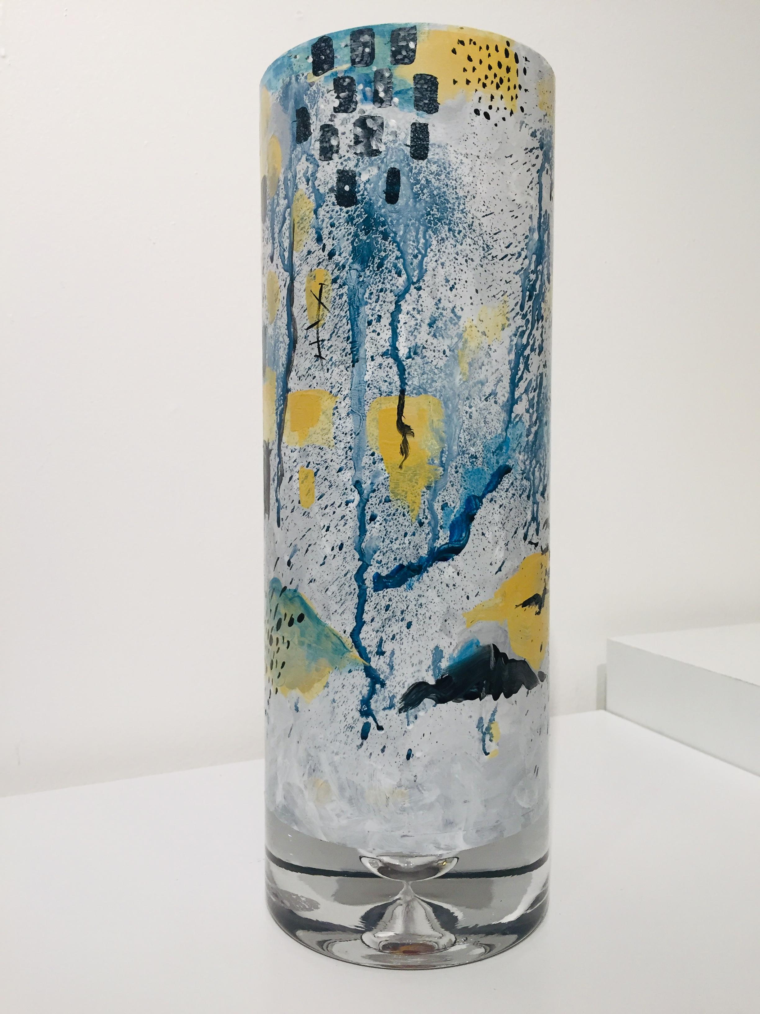 American 2019 Hand Painted Glass Gray Vase by Kathleen Kane-Murrell (No. 4) For Sale